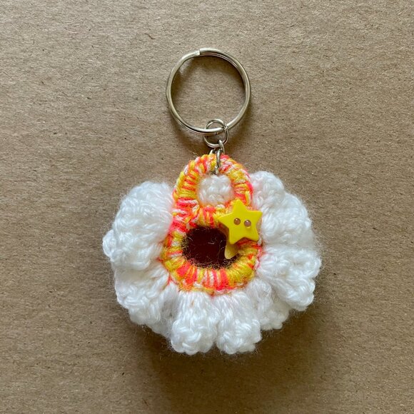 Keychain Charm, Crochet Gifts, Floral Keychain, Handmade Backpack Charm - Picture 3 of 7